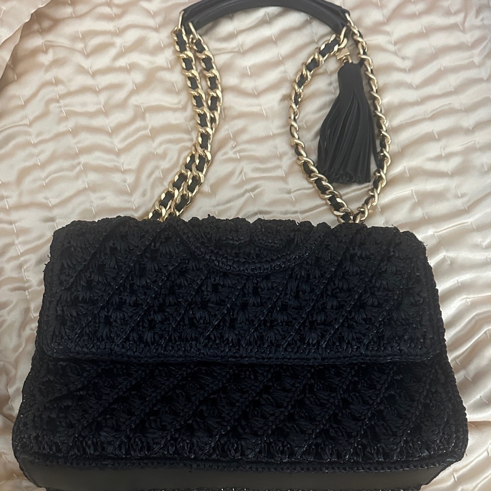 Tory Burch Fleming Raffia Convertible Shoulder Bag